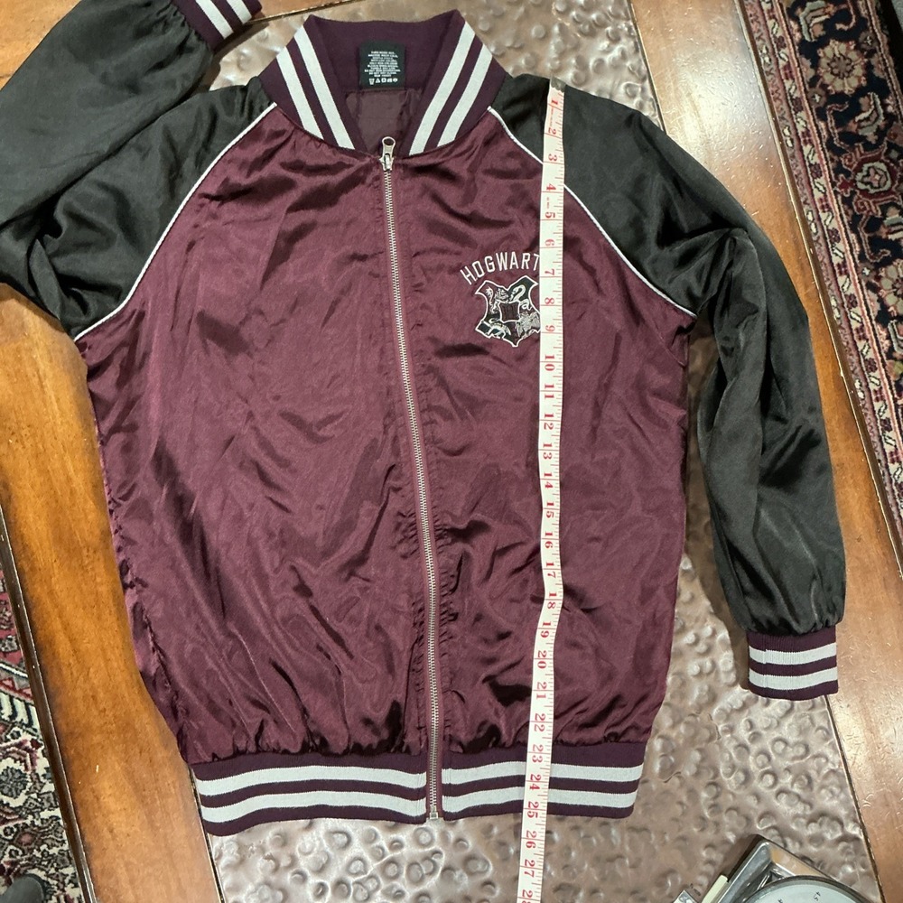 Harry Potter Hogwarts Embroidered Varsity Bomber Jacket Burgundy, Medium, Satin - Picture 11 of 12